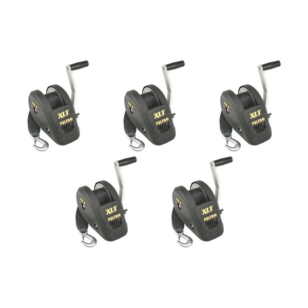 Fulton (5-Pack) XLT® Marine Trailer Winch, Single-Speed, 1,500 lbs. Capacity, 20 Foot Strap, 10 Inch Handle, Black Cover - Fulton