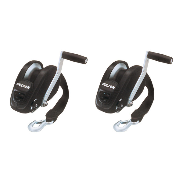 Fulton (2-Pack) XLT® Marine Trailer Winch, Single-Speed, 1,800 lbs. Capacity, 20 Foot Strap, 10 Inch Handle, Black Cover - Fulton