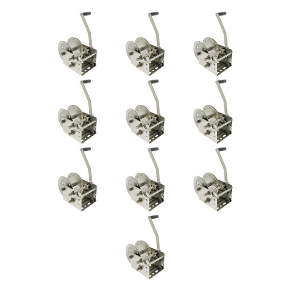 Fulton (10-Pack) Trailer Winch, Two-Speed, 2,600 lbs. Capacity, No Strap, 10 Inch Handle, Hand Brake, Silver - Fulton