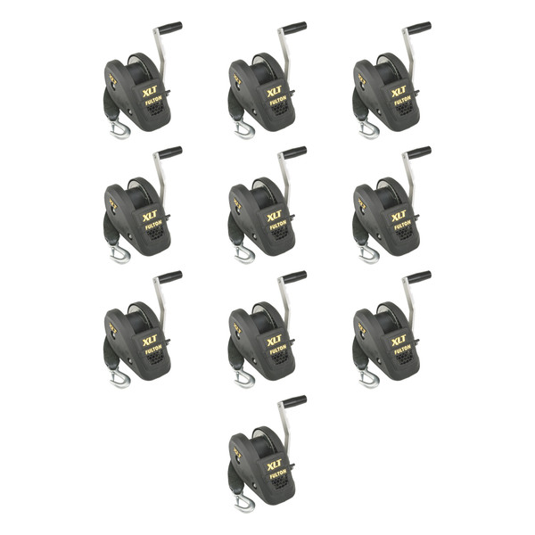 Fulton (10-Pack) XLT® Marine Trailer Winch, Single-Speed, 1,500 lbs. Capacity, 20 Foot Strap, 10 Inch Handle, Black Cover - Fulton
