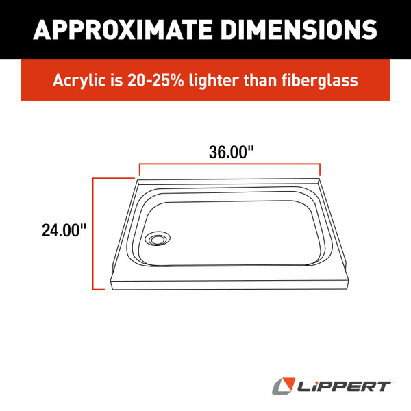 Lippert RV Shower Pan with Left Drain - 24" x 36" White #210373