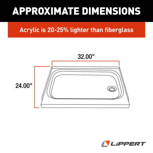 Lippert RV Shower Pan with Right Drain - 24" x 32" White #210371