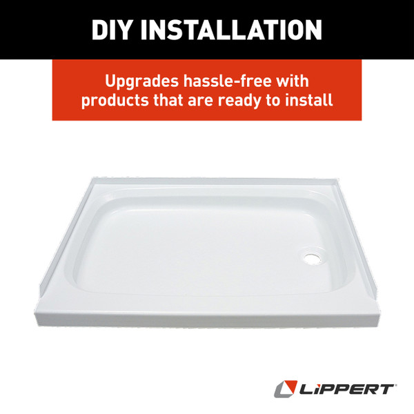 Lippert RV Shower Pan with Right Drain - 24" x 40" White #210379