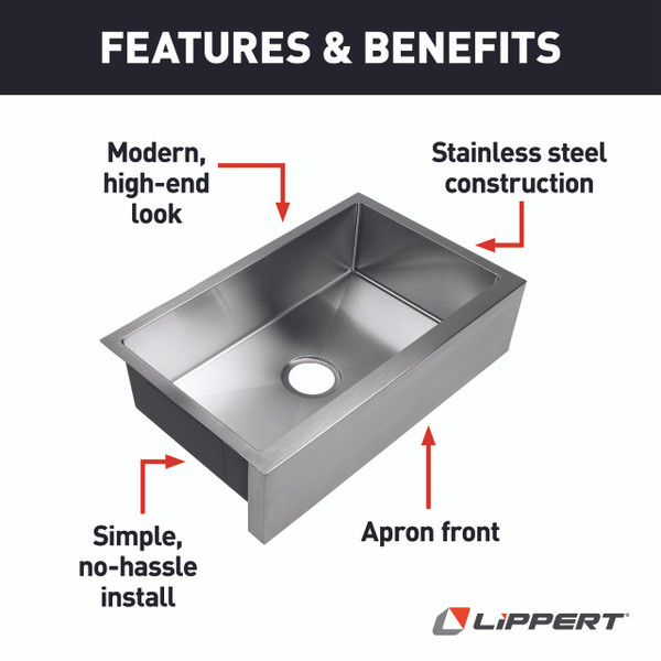 Single Farmers Sink; 27" x 16" x 7" (Stainless Steel)