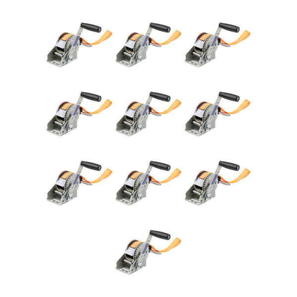 CURT (10-Pack) Hand Crank Winch with 15' Strap & Bow Loop (900 lbs, 6.5" Handle) - CURT