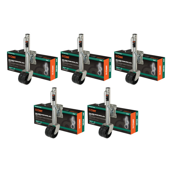 CURT (5-Pack) Marine Jack with Dual 6" Wheels (1,500 lbs, 10" Travel, Packaged) - CURT