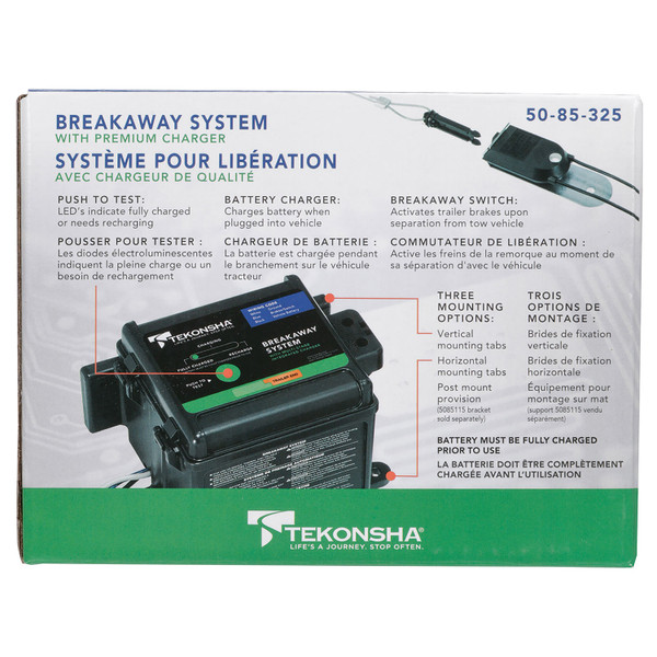 Tekonsha Breakaway System, 1 to 3 Axle Trailers, Push to Test LED, Integrated Multi-Stage Charger TK50-85-325