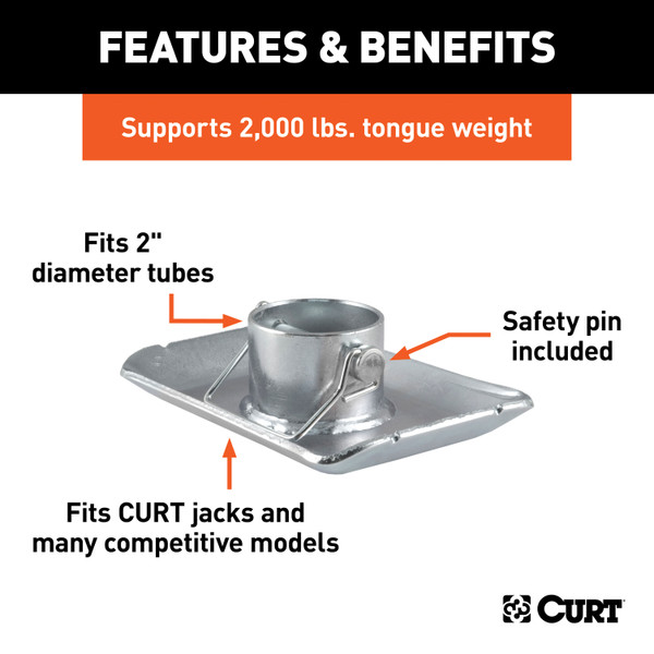 CURT Pin-On Jack Foot (Fits 2" Tube, 2,000 lbs, 1-11/16" Height, Packaged) Trailer Jack Foot