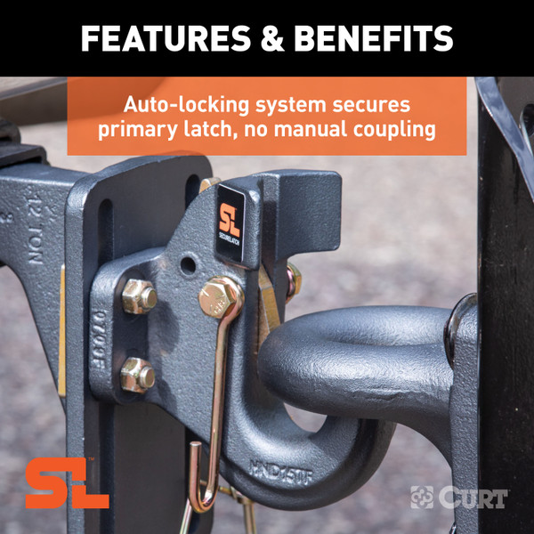 CURT SecureLatch Pintle Hook (30,000 lbs, 2-1/2" or 3" Lunette) Trailer Hitch Pintle Hook Mount