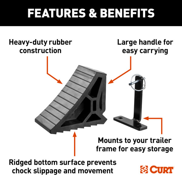 CURT 22803 HD Wheel Chock with Mounting Bracket