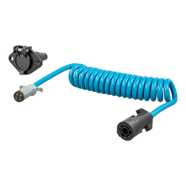 CURT 57285 8-Foot Flat Towing 7-Way RV Blade Motorhome to 4-Way Round Dinghy Vehicle Wiring Adapter Extension Harness and Socket - CURT