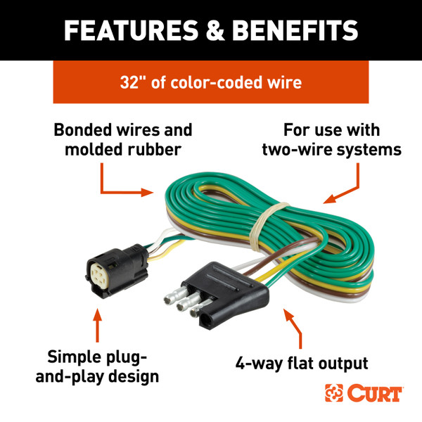 CURT Custom Wiring, 4-Way Flat Output, Select Ford Escape, OEM Tow Package Required 56503