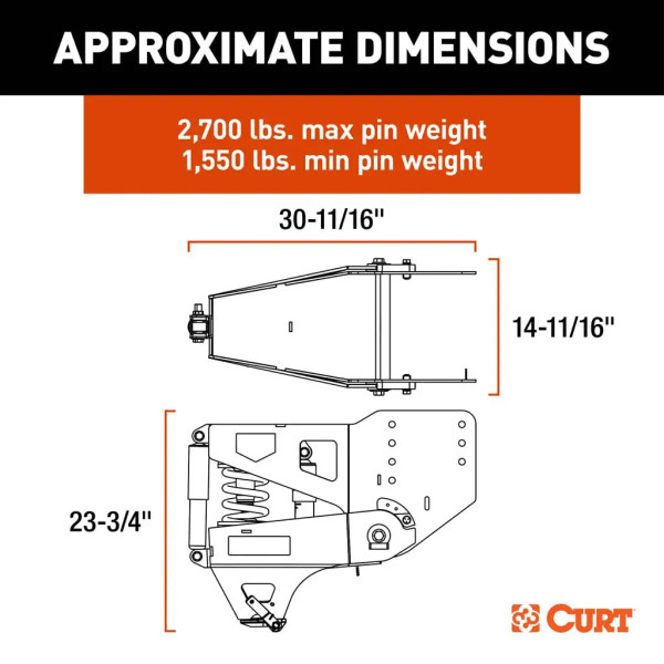 CURT 20K Helux Coil-Spring Gooseneck Pin Box Gooseneck to Fifth Wheel, 2,700 lbs. Pin Weight Capacity 2024044574