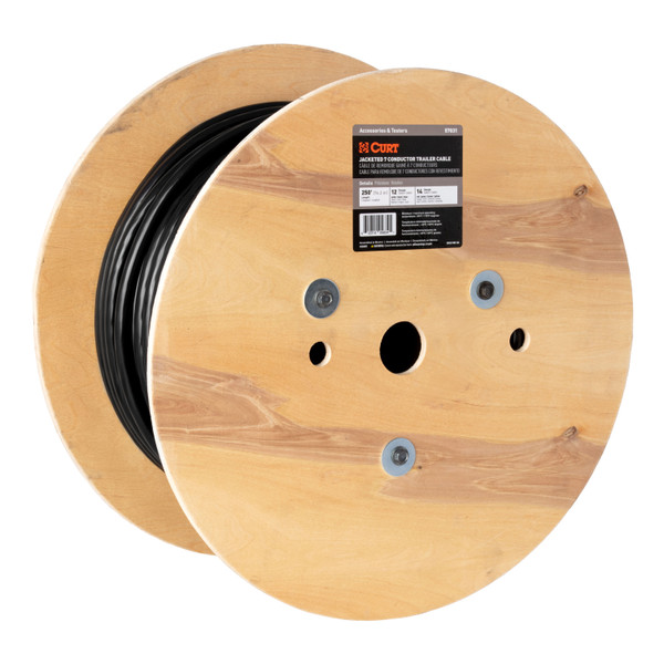 CURT 57031 7-Wire Trailer Cable Wiring, 25' Spool, 12/14 Gauge Wire - CURT