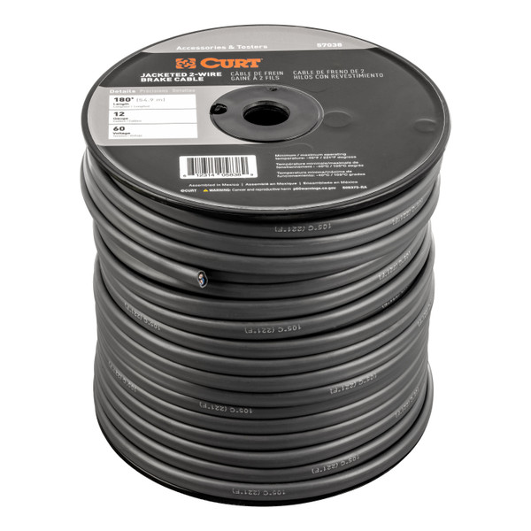 CURT 57038 2-Wire Jacketed Trailer Brake Cable, 180'
