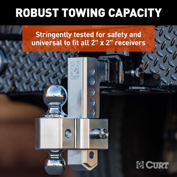 CURT AlumaLite Adjustable Aluminum Hitch with Dual Ball, 7-1/2" Drop
