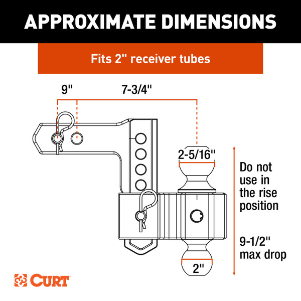 CURT AlumaLite Adjustable Aluminum Hitch with Dual Ball, 9-1/2" Drop