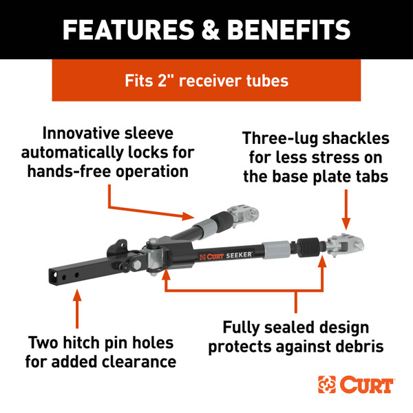 CURT 70012 Seeker Steel RV Tow Bar, 10,000 Pounds, 2-Inch Shank