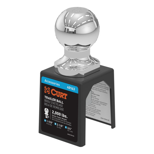 CURT 1-7/8" Trailer Ball (3/4" x 2-1/8" Shank, 2,000 lbs., Chrome, Packaged) 40163 - CURT