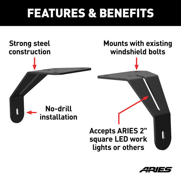 ARIES Jeep JL Windshield Light Brackets Windshield Hinge Light Bracket