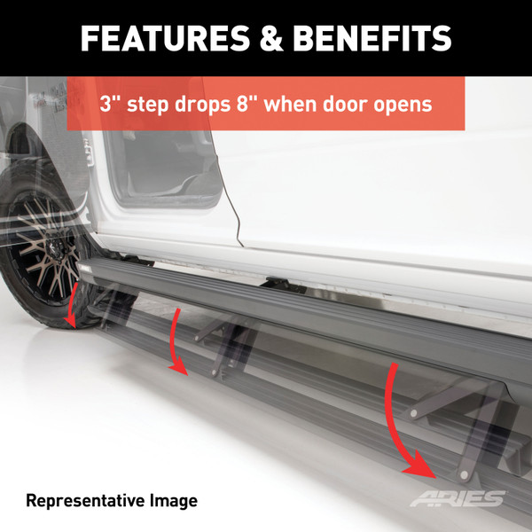 ARIES ActionTrac 69.6" Powered Running Boards, Select Jeep Wrangler JL Step Nerf Bar Kit