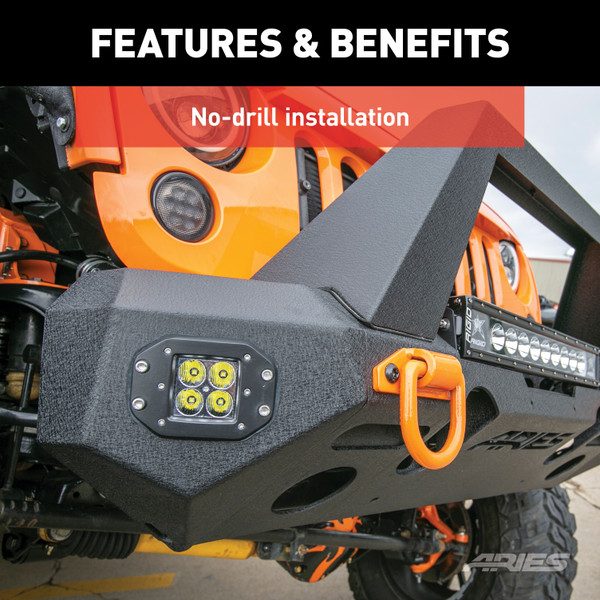 ARIES TrailChaser Jeep Wrangler, Gladiator Aluminum Front Bumper Corners with LEDs Bumper