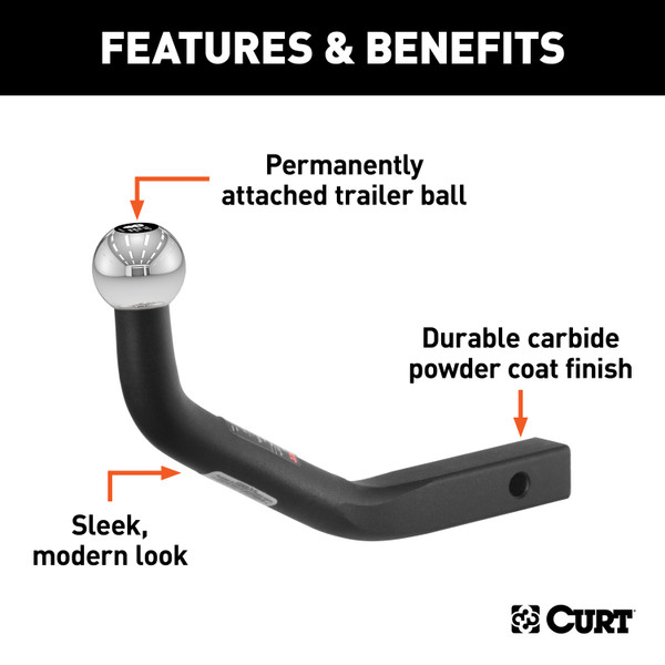 CURT Euro Mount (1-7/8" Ball, 1-1/4" Shank, 3,500 lbss., 5-1/8" High, 9-3/4" Long) Trailer Hitch Ball Mount