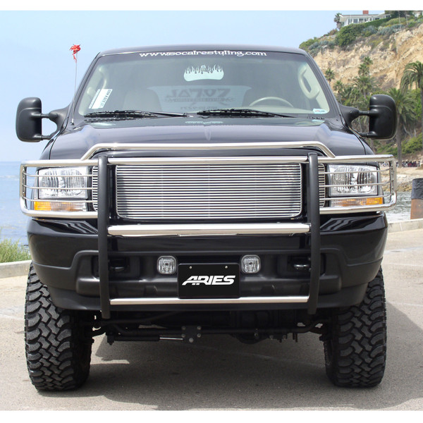 ARIES Polished Stainless Grille Guard, Select Ford Excursion, F-250, F-350 Super Duty Grille Guard