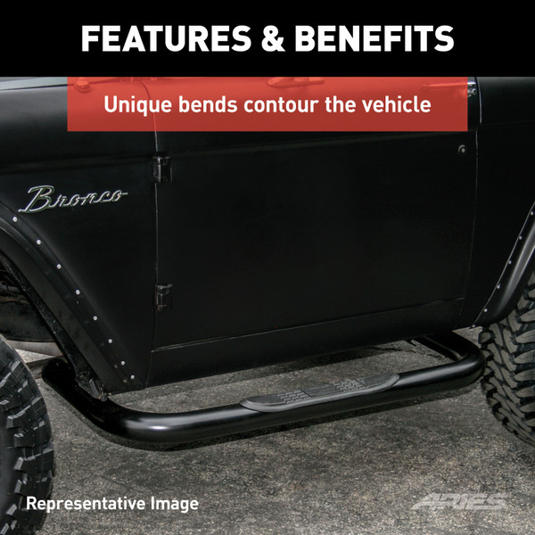 ARIES 3" Round Black Steel Side Bars, Select Jeep Wrangler TJ Step Nerf Bar Kit