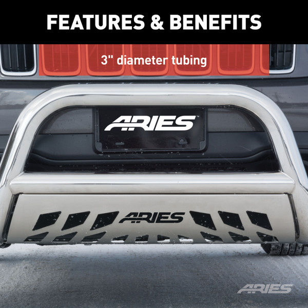 ARIES 2-1/2" Polished Stainless Bull Bar, Select Chevrolet Colorado, GMC Canyon Brush Guard