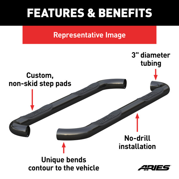 ARIES 3" Round Black Steel Side Bars, Select Ford Bronco Sport Step Nerf Bar Kit