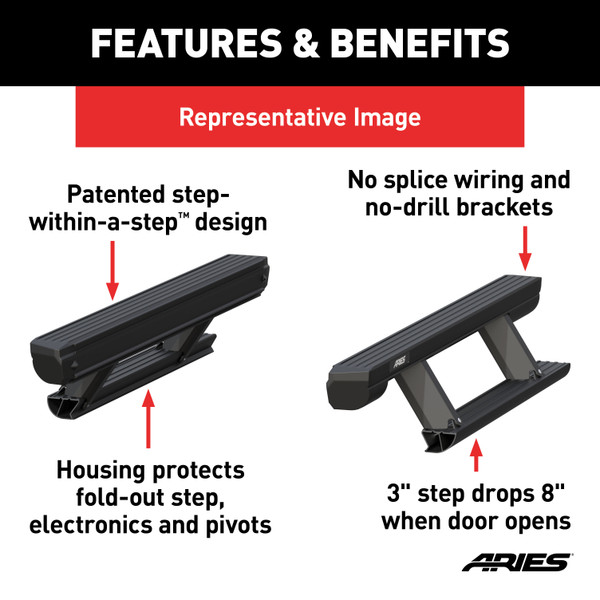 ARIES ActionTrac 48.75" Powered Running Boards, Select Jeep Wrangler JL 2-Door Step Nerf Bar Kit