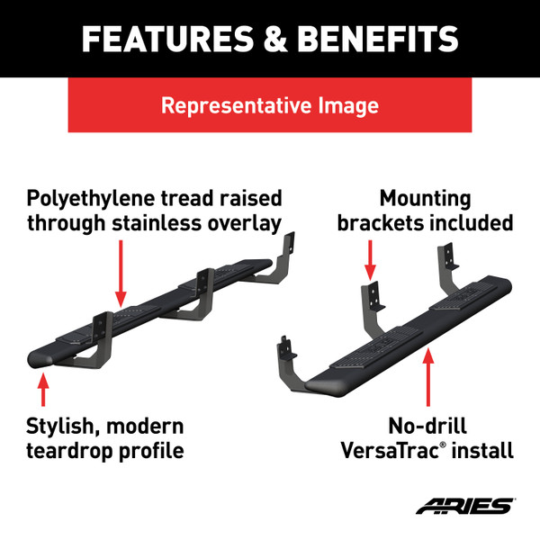 ARIES AscentStep 5-1/2" x 85" Black Steel Running Boards, Select Honda Ridgeline Step Nerf Bar Kit