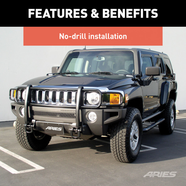 ARIES Black Steel Grille Guard, Select Hummer H3, H3T Grille Guard