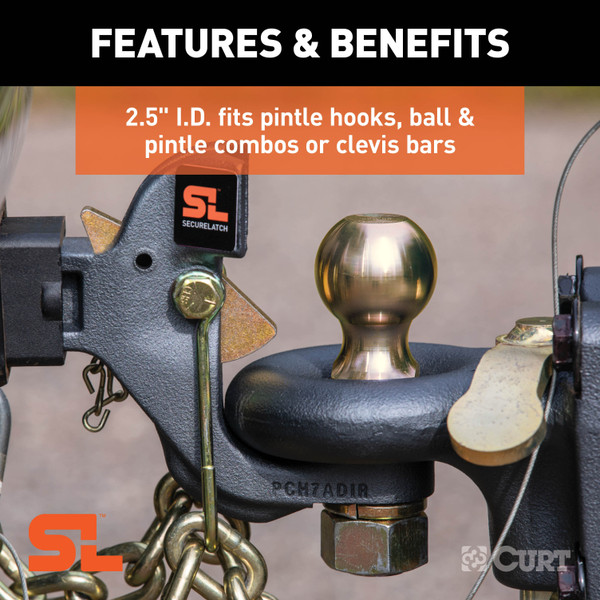 CURT SecureLatch Flush-Mount Lunette Ring (60,000 lbs, 2-1/2" ID) Trailer Hitch Pintle Hook Mount