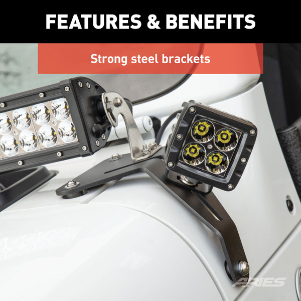 ARIES Jeep Wrangler JL, Gladiator Windshield Light Bar and Brackets Light Bar Mounting Kit
