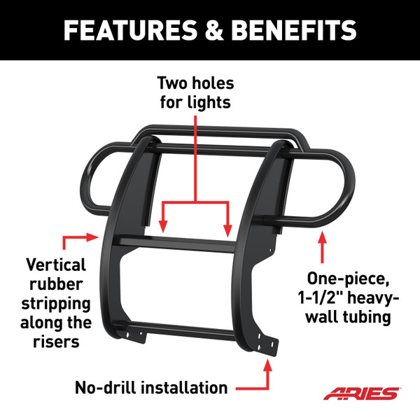 ARIES Black Steel Grille Guard, Select Jeep Wrangler JL Grille Guard