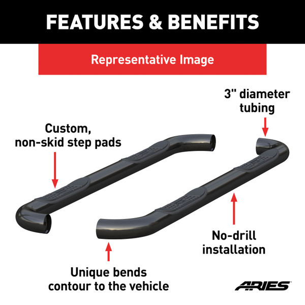 ARIES 3" Round Black Steel Side Bars, Select Dodge Nitro Step Nerf Bar Kit