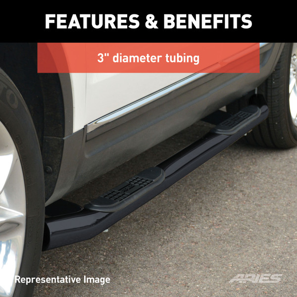 ARIES 3" Round Black Steel Side Bars, Select Chevrolet Silverado, GMC Sierra 1500 Step Nerf Bar Kit