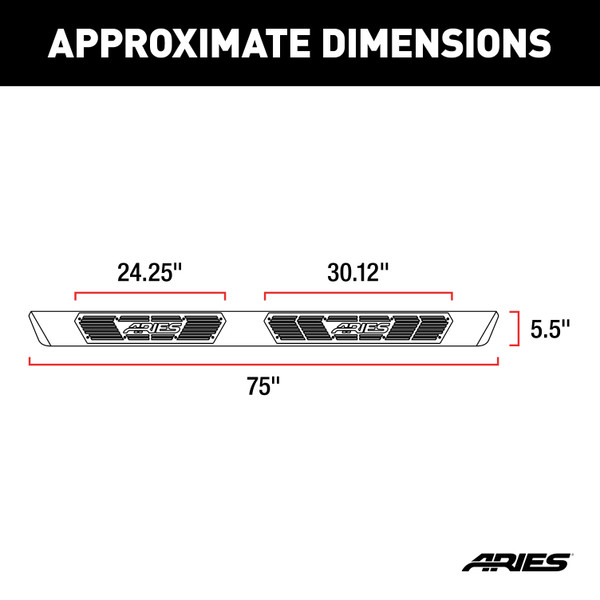 ARIES AscentStep 5-1/2" x 75" Black Steel Running Boards, Select Dodge Durango Step Nerf Bar Kit