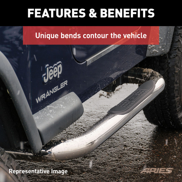 ARIES 3" Round Polished Stainless Side Bars, Select Chevrolet, GMC C, K Step Nerf Bar Kit