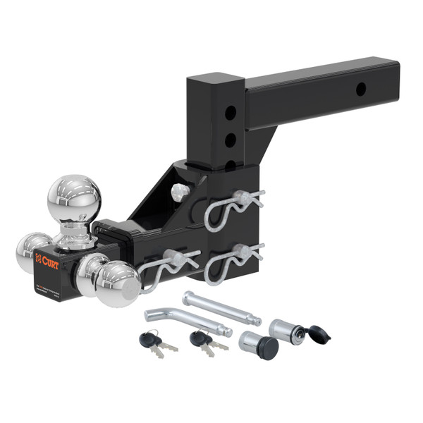 CURT Heavy-Duty 2" Adjustable Tri-Ball Mount & Channel Lock Set - 2-Piece Complete Bundle Kit - CURT
