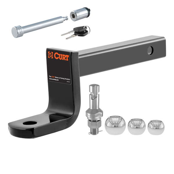 CURT 2,000 lbs Class 1 Trailer Hitch Ball Mount & Lock with Switch Ball - 3-Piece Complete Bundle Kit - CURT