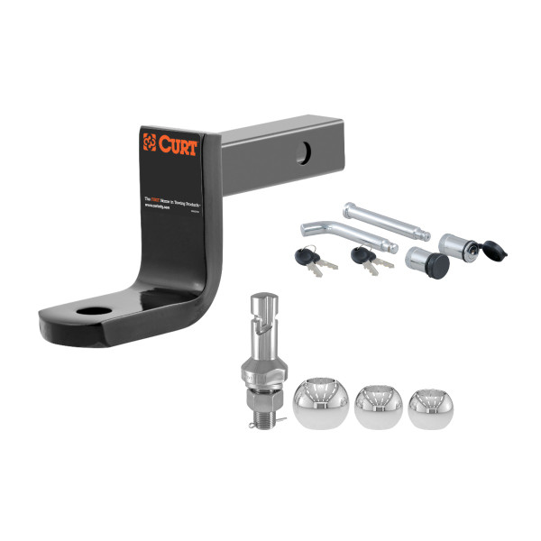CURT 2,000 lbs Class 1 Trailer Hitch Ball Mount, 1-1/4-Inch Receiver, 3-1/4-Inch Drop, 2-5/8-Inch Rise with Switch Ball Trailer Ball Set (1-7/8", 2", 2-5/16") & Channel Mount Lock Set (5/8" Diameter) - CURT