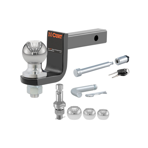 CURT 3,500 lbs Trailer Hitch Ball Mount with Switch Ball Trailer Ball (1-7/8", 2" & 2-5/16" Balls) & 5/8" Hitch Lock (3" Receiver) - CURT