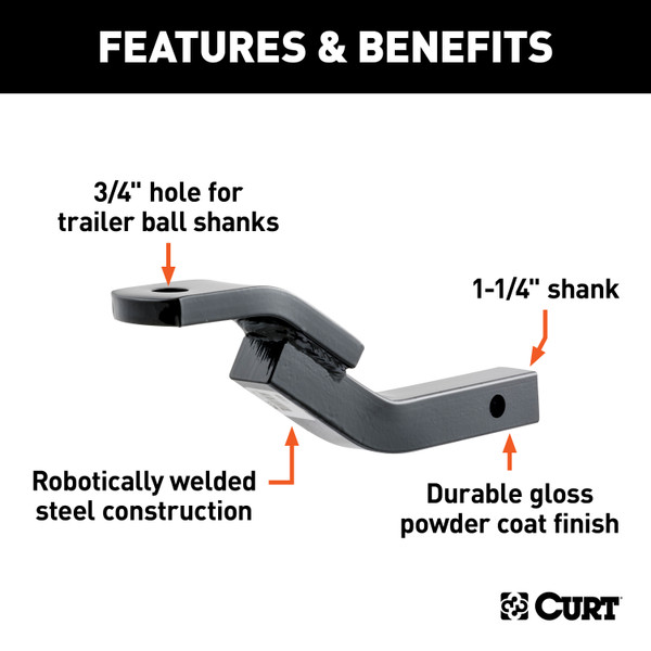 CURT 45510 Class 2 Trailer Hitch Ball Mount, Fits 1-1/4-Inch Receiver, 3,500 lbs, 3/4-Inch Hole, 3-1/8-Inch Rise with Anti-Rattle Hitch Clamp for 2" Receiver