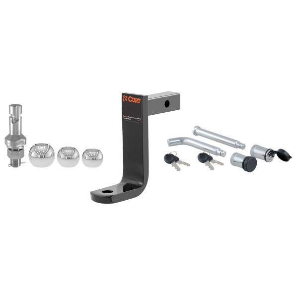 CURT Class 1 Ball Mount (1-1/4" Shank, 2,000 lbs, 6" Drop, 5-9/16" Long) Trailer Hitch Ball Mount with Switch Ball Trailer Ball (1-7/8", 2", 2-5/16" Balls) & Channel Mount Lock Set (5/8" Diameter) - CURT