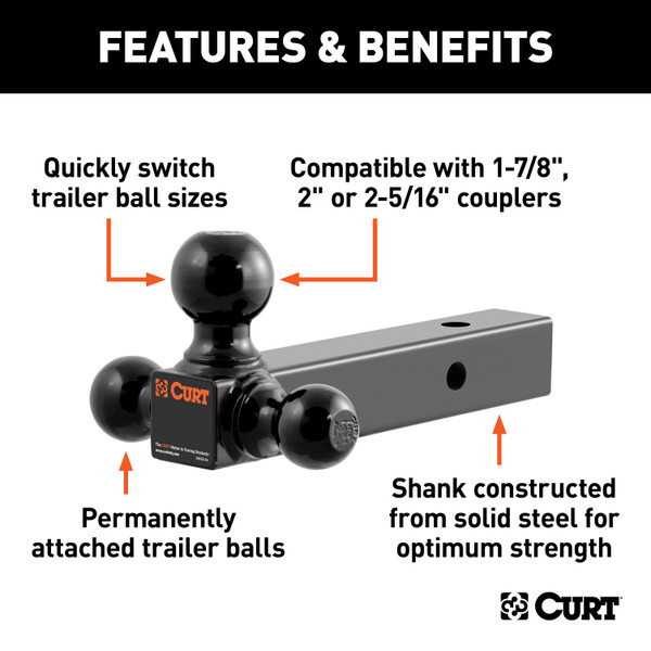 CURT 2" Solid Shank Multi-Ball Mount with 5/8" Hitch Lock & 3" Receiver