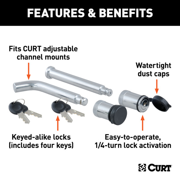 CURT 2" Shank, 6,000 lbs, 6-3/4" Drop Trailer Hitch Ball Mount with Channel Mount Lock Set & Switch Ball Trailer Ball (1-7/8", 2", 2-5/16")