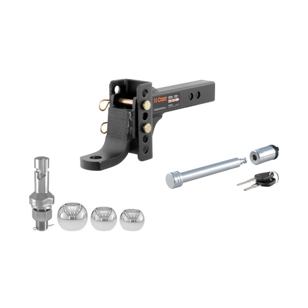 CURT 2" Shank, 6,000 lbs, 6-3/4" Drop Trailer Hitch Ball Mount with 5/8" Hitch Lock & Switch Ball Trailer Ball Set (1-7/8", 2", 2-5/16" Balls) - CURT